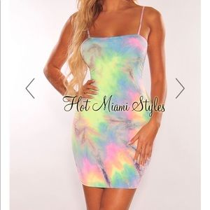 Neon Tie Dye Spaghetti Straps Mini Dress